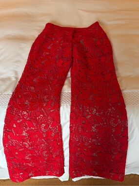 Mango Capsule Red Lace Wide-Leg Pants